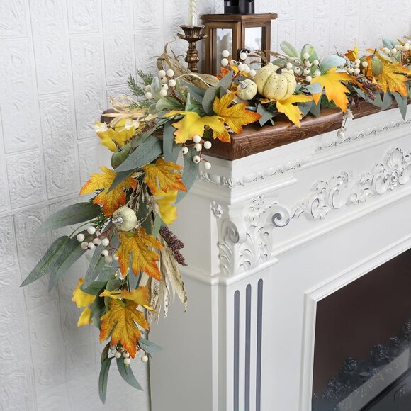 6 Ft Fall Garland for Mantle Fall Decorations for Home Porch Fall Maple Leaves G - Picture 8 of 9